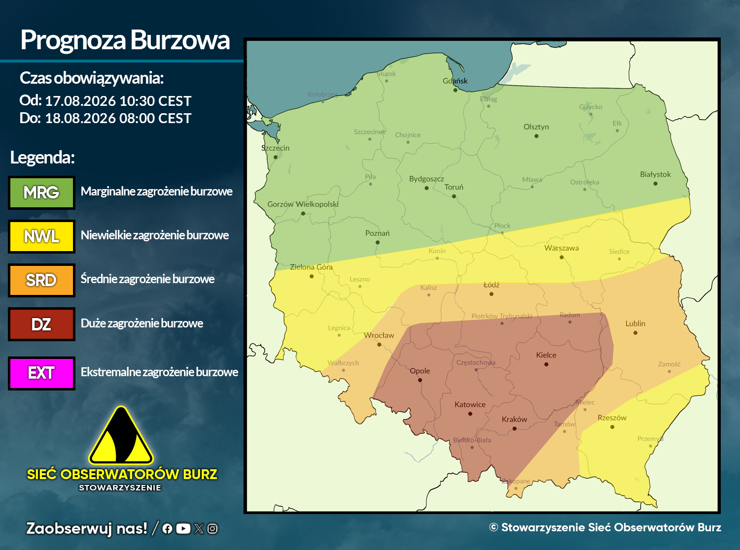 Prognoza burzowa na 17.08.2026 i noc z 17/18.08.2026 [AKTUALIZACJA]
