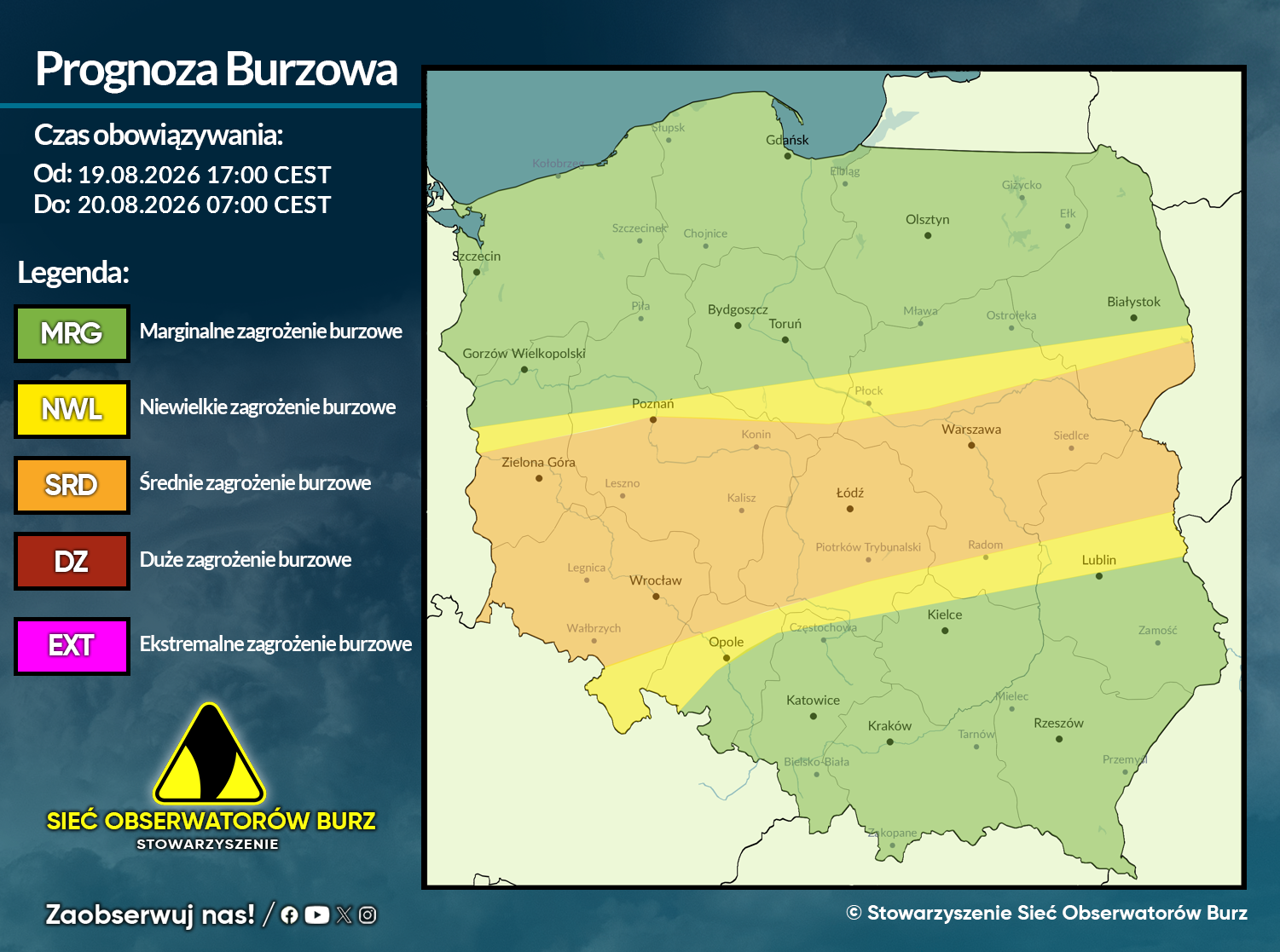 Prognoza burzowa na 19.08.2026 i noc z 19/20.08.2026 [AKTUALIZACJA]