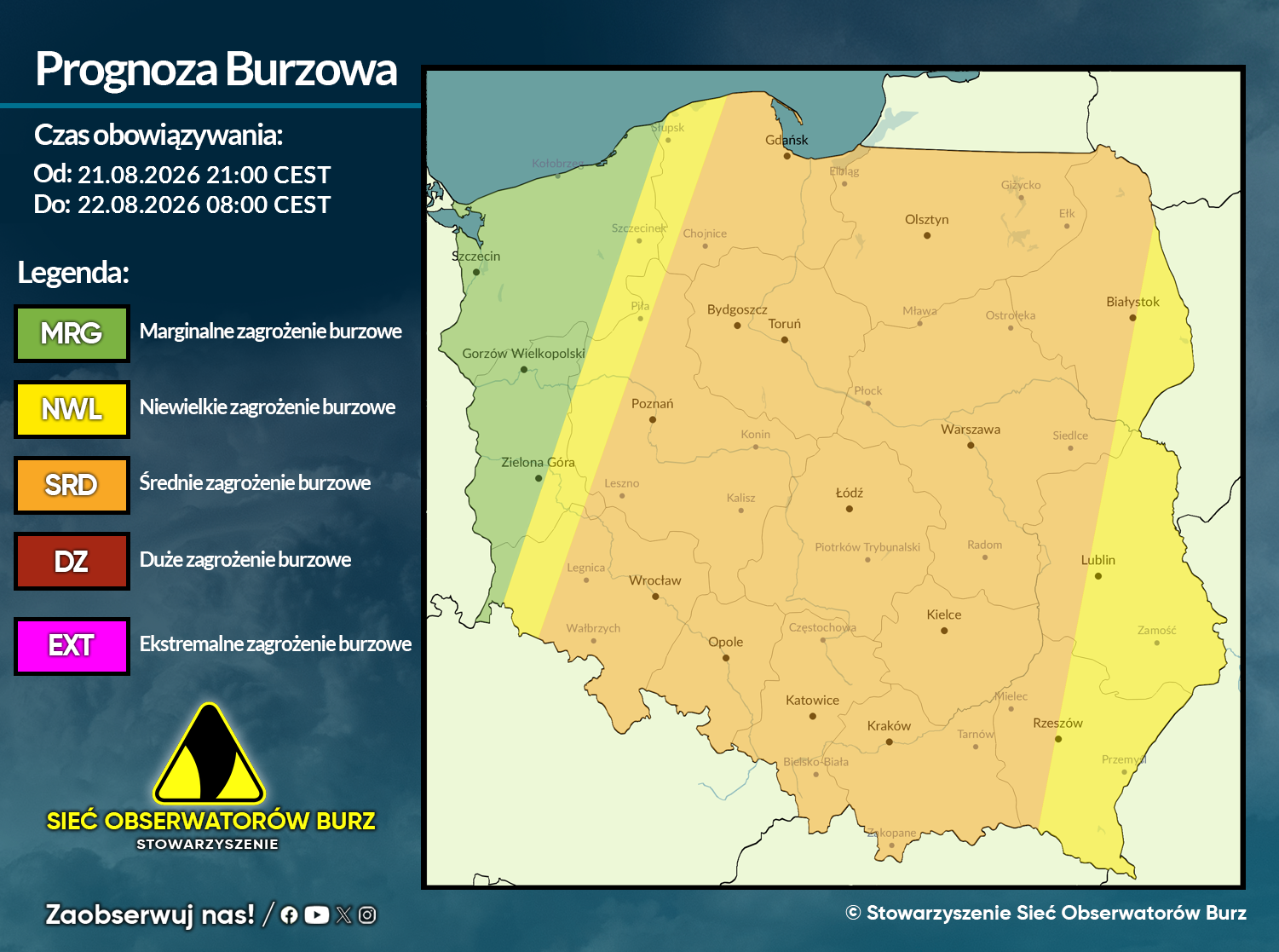 Prognoza burzowa na 21.08.2026 i noc z 21/22.08.2026