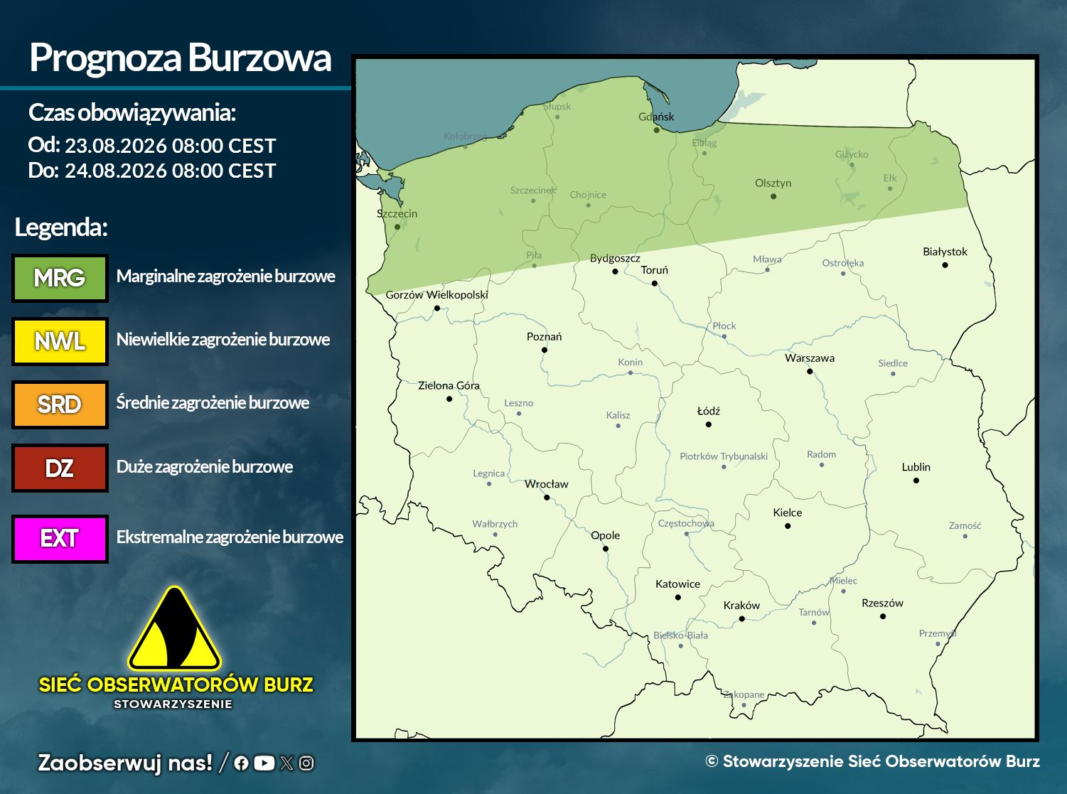 Prognoza burzowa na 23.08.2026 i noc z 23/24.08.2026