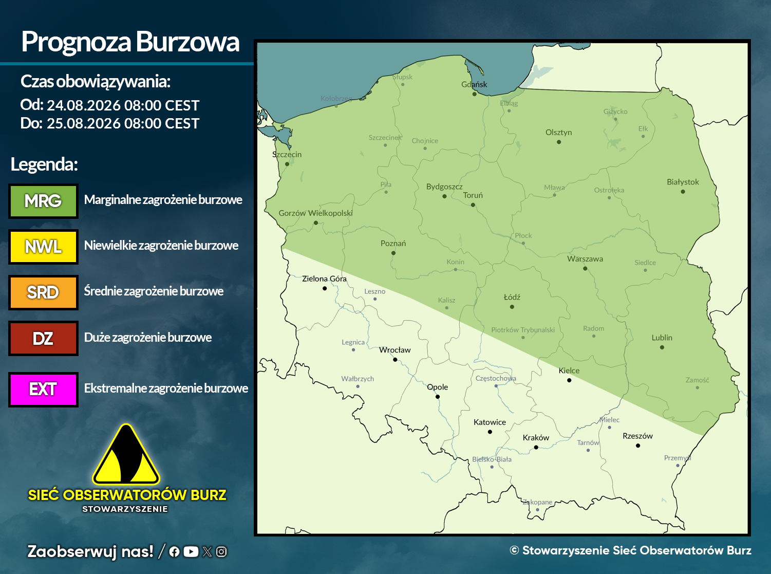 Prognoza burzowa na 24.08.2026 i noc z 24/25.08.2026