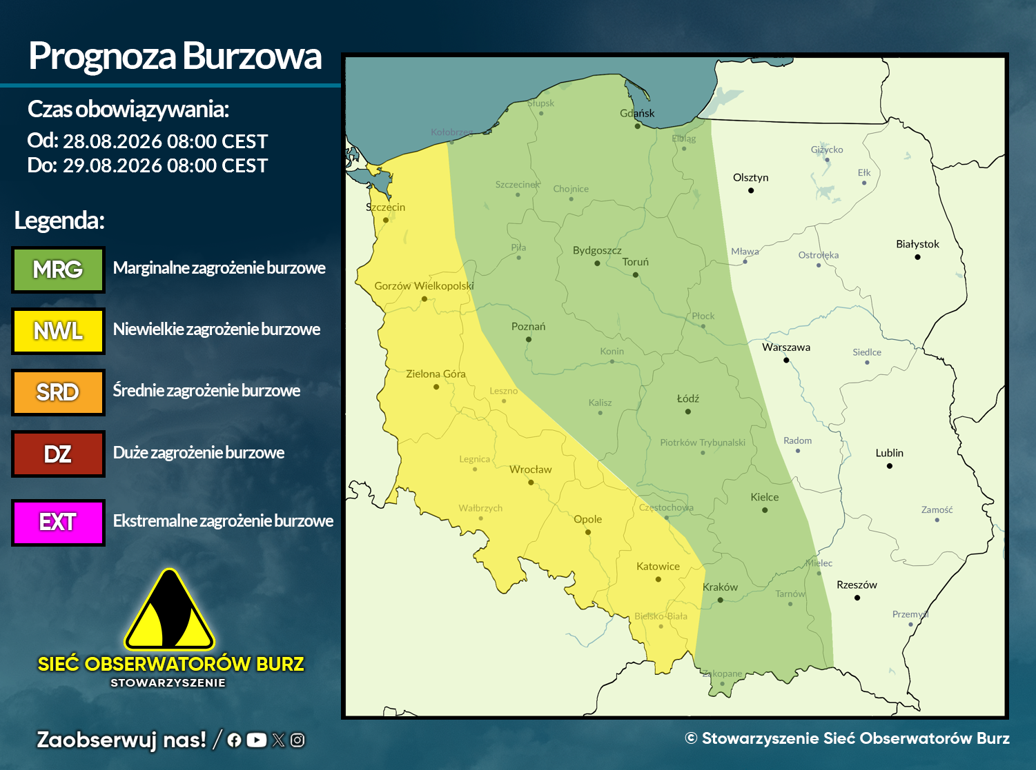 Prognoza burzowa na 28.08.2026 i noc z 28/29.08.2026