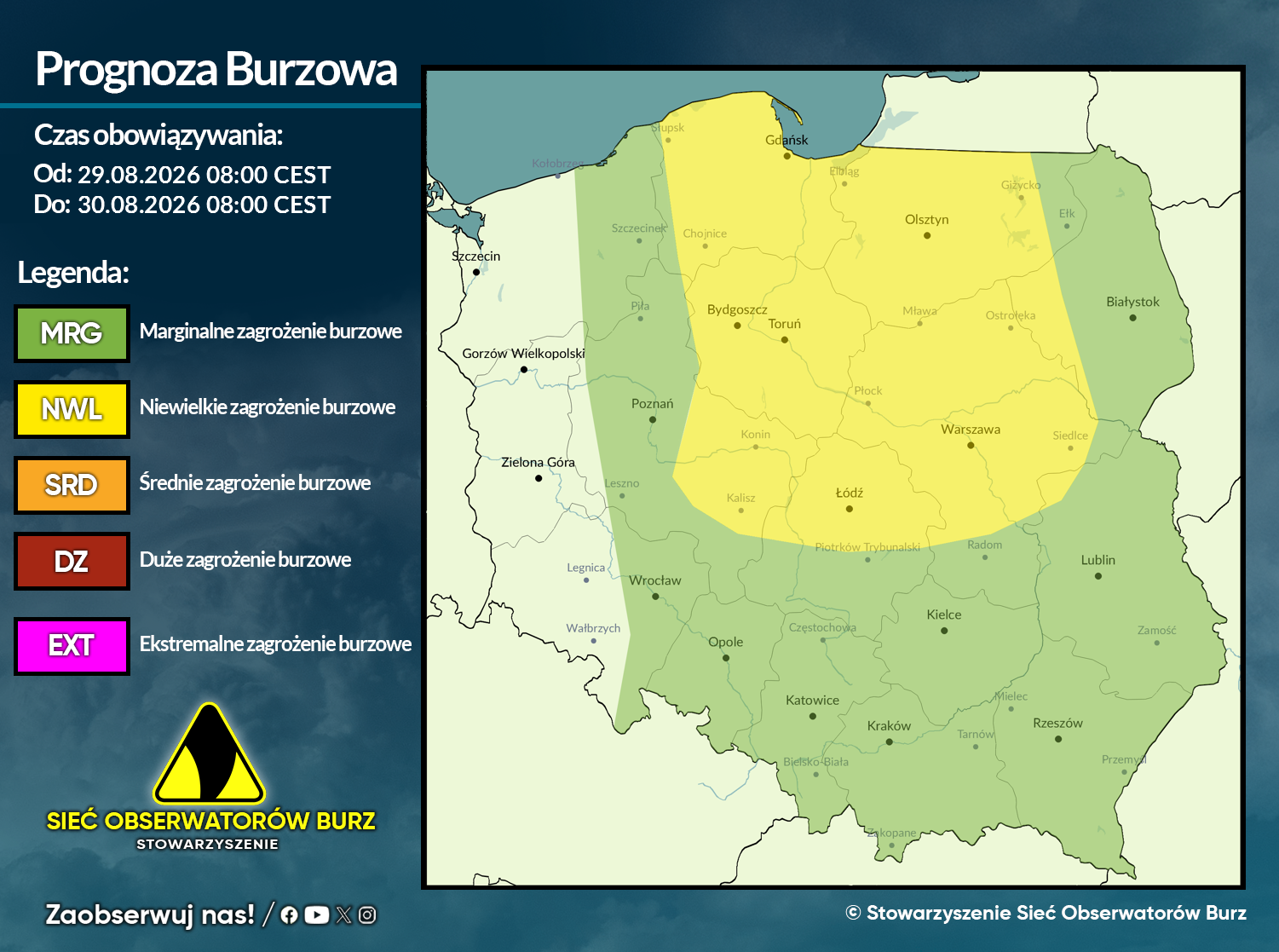 Prognoza burzowa na 29.08.2026 i noc z 29/30.08.2026