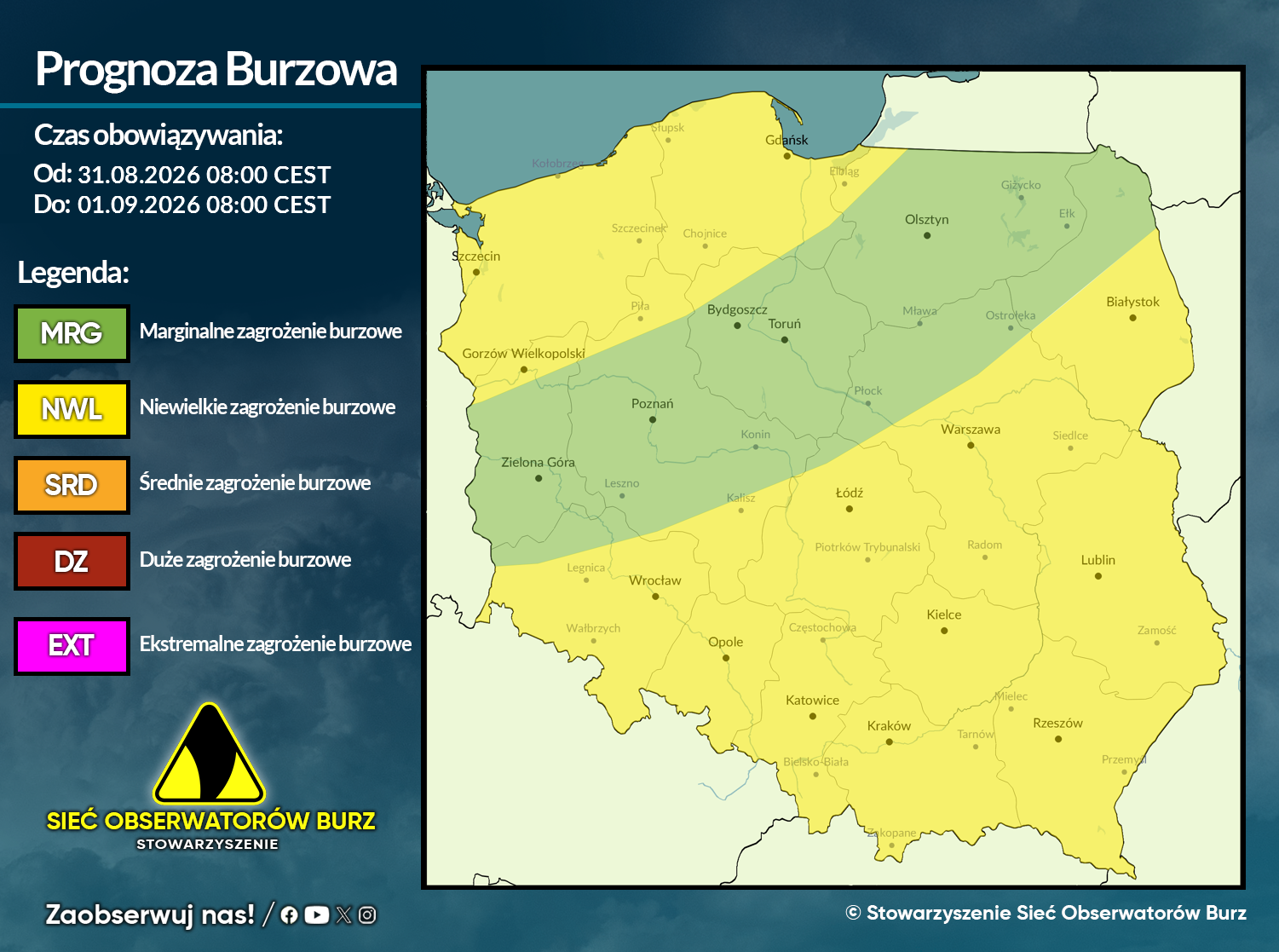 Prognoza burzowa na 31.08.2026 i noc z 31.08/1.09.2026