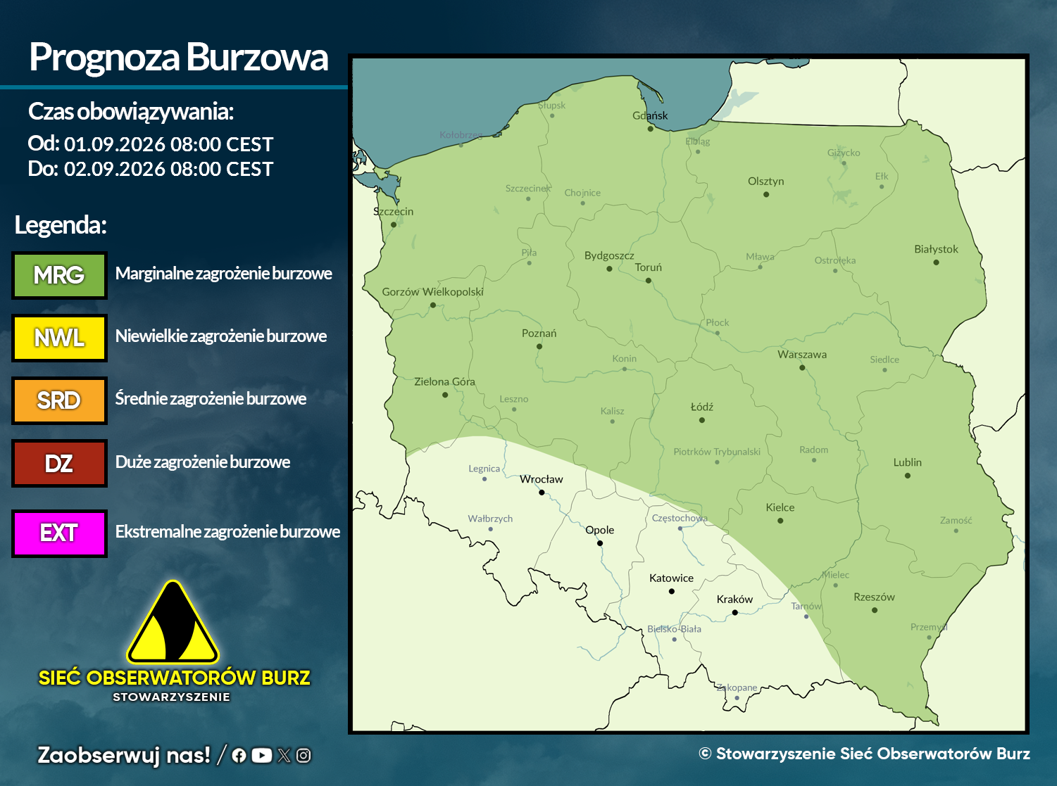 Prognoza burzowa na 1.09.2026 i noc z 1/2.09.2026