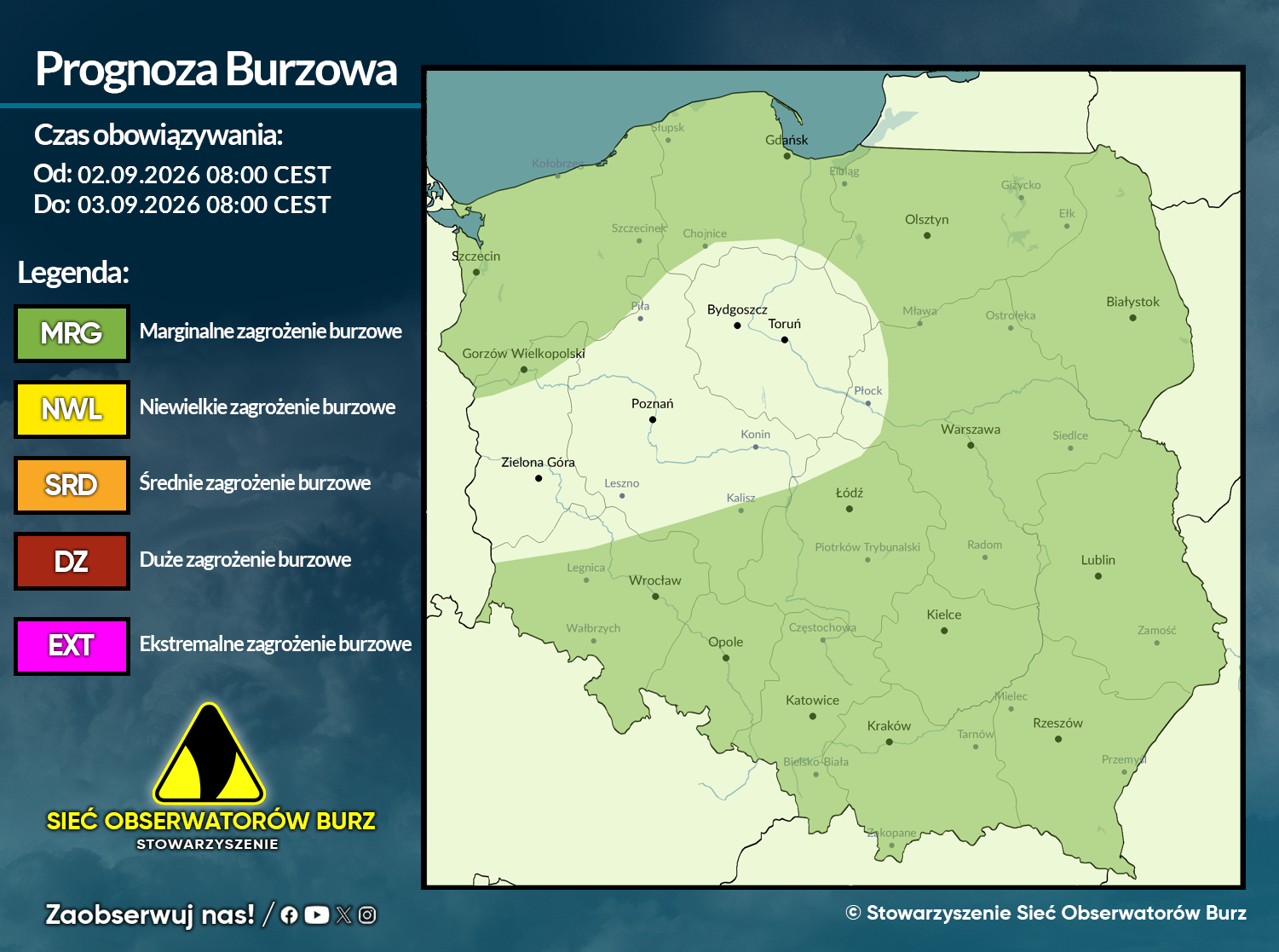 Prognoza burzowa na 2.09.2026 i noc z 2/3.09.2026