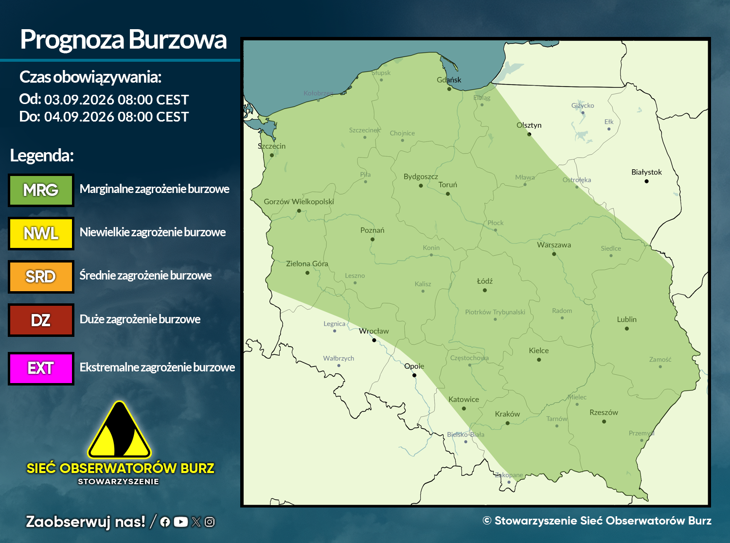 Prognoza burzowa na 3.09.2026 i noc z 3/4.09.2026