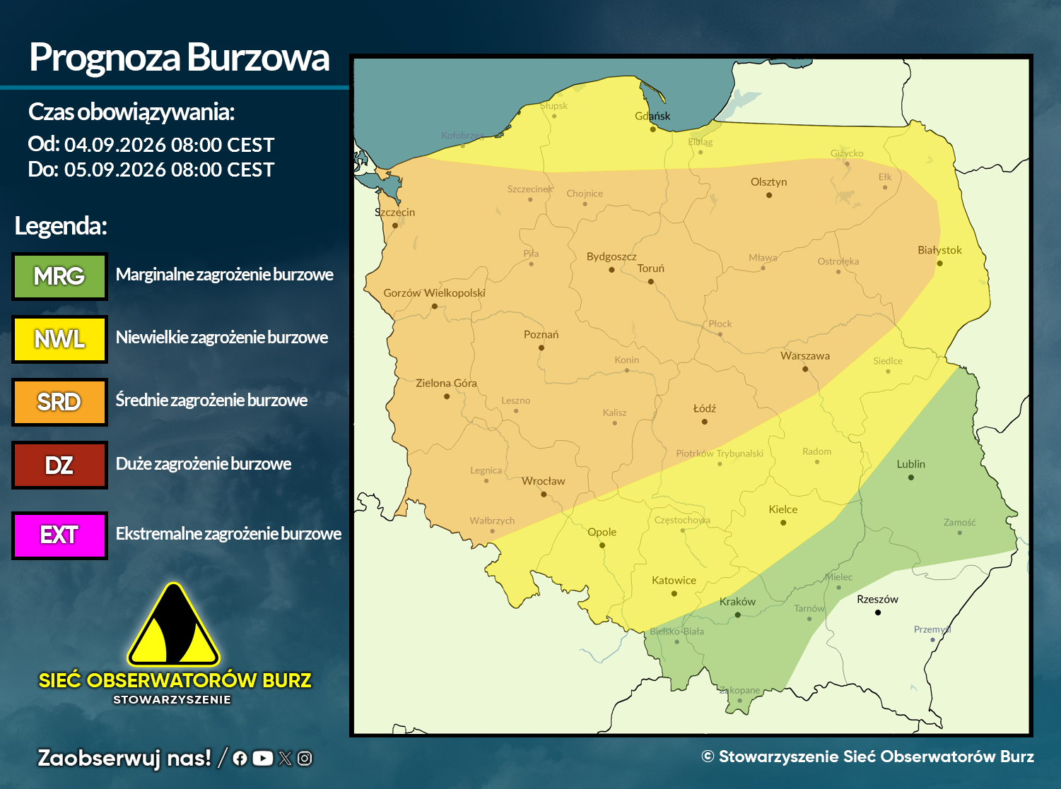 Prognoza burzowa na 4.09.2026 i noc z 4/5.09.2026