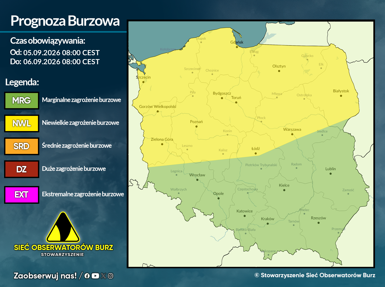 Prognoza burzowa na 5.09.2026 i noc z 5/6.09.2026