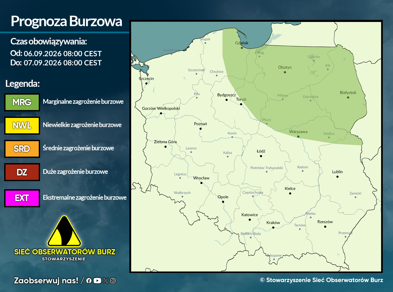 Prognoza burzowa na 6.09.2026 i noc z 6/7.09.2026
