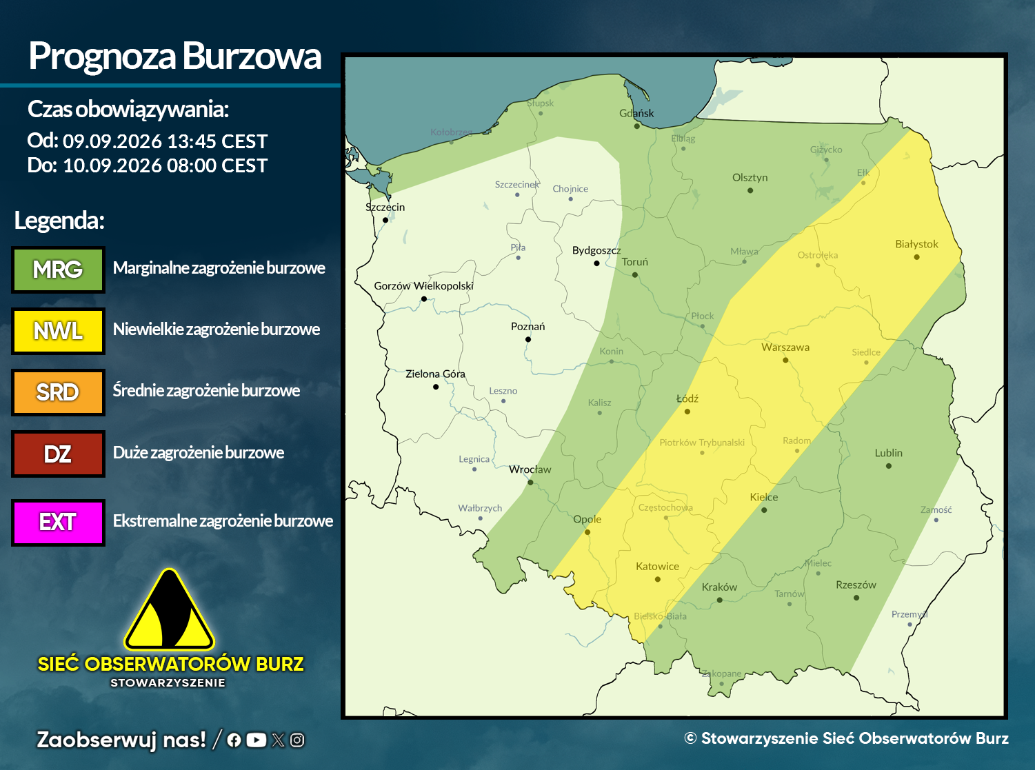 Prognoza burzowa na 9.09.2026 i noc z 9/10.09.2026 [AKTUALIZACJA]