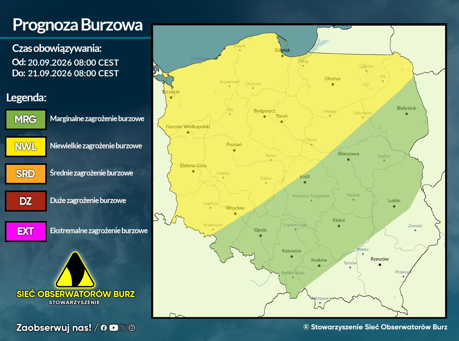 Prognoza burzowa na 20.09.2026 i noc z 20/21.09.2026