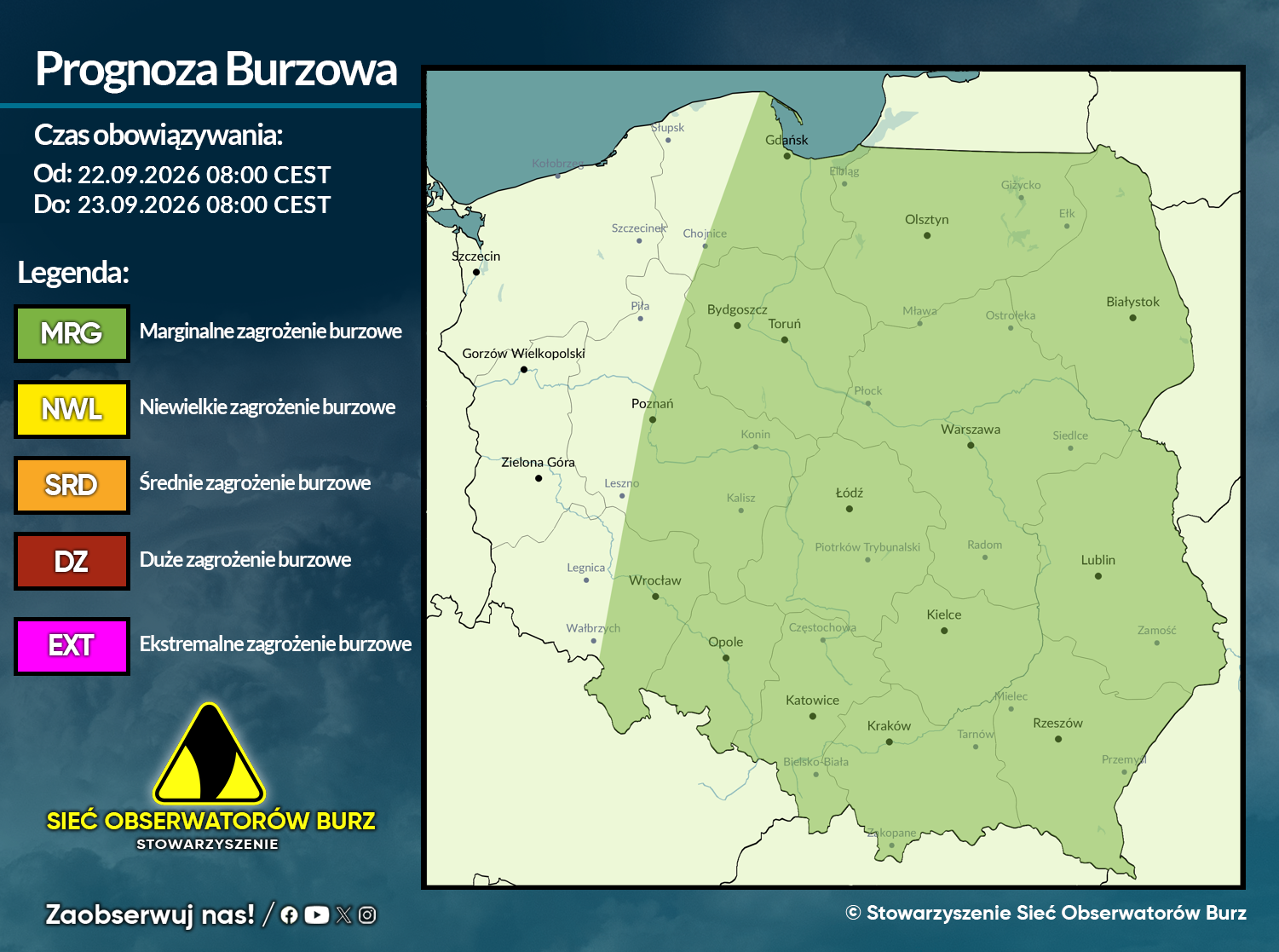 Prognoza burzowa na 22.09.2026 i noc z 22/23.09.2026