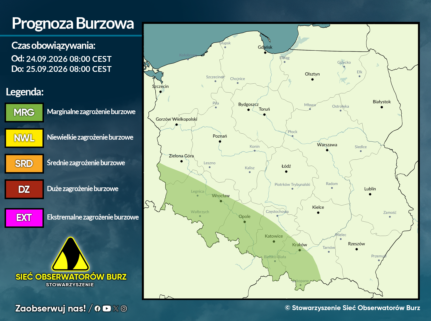 Prognoza burzowa na 24.09.2026 i noc z 24/25.09.2026