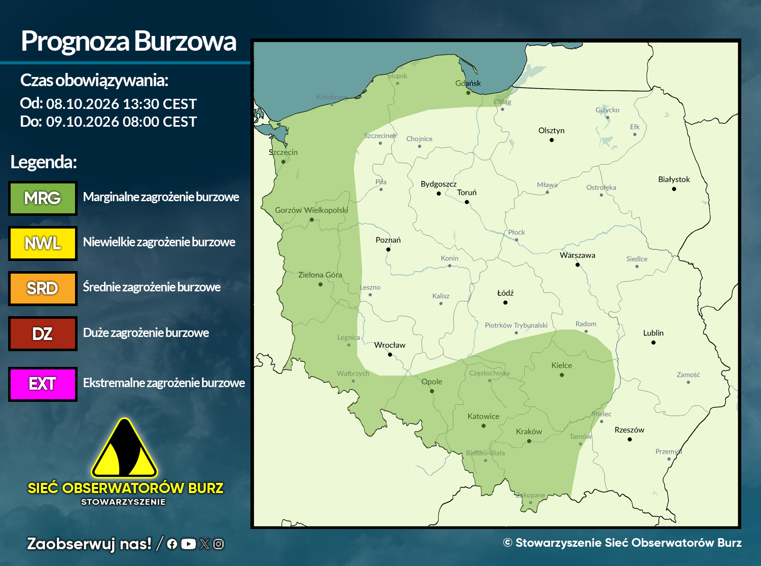 Prognoza burzowa na 8.10.2026 i noc z 8/9.10.2026 [AKTUALIZACJA]