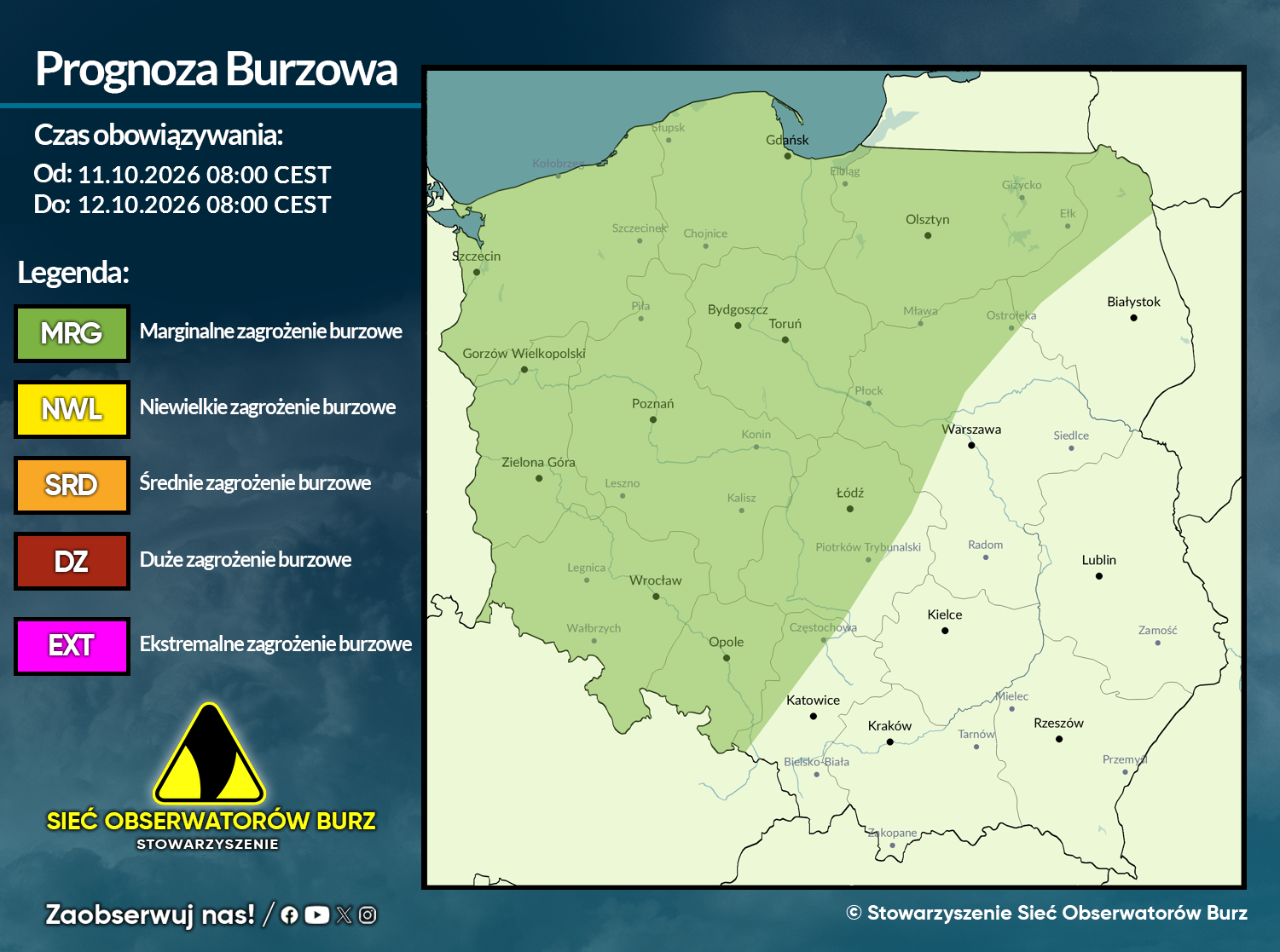 Prognoza burzowa na 11.10.2026 i noc z 11/12.10.2026