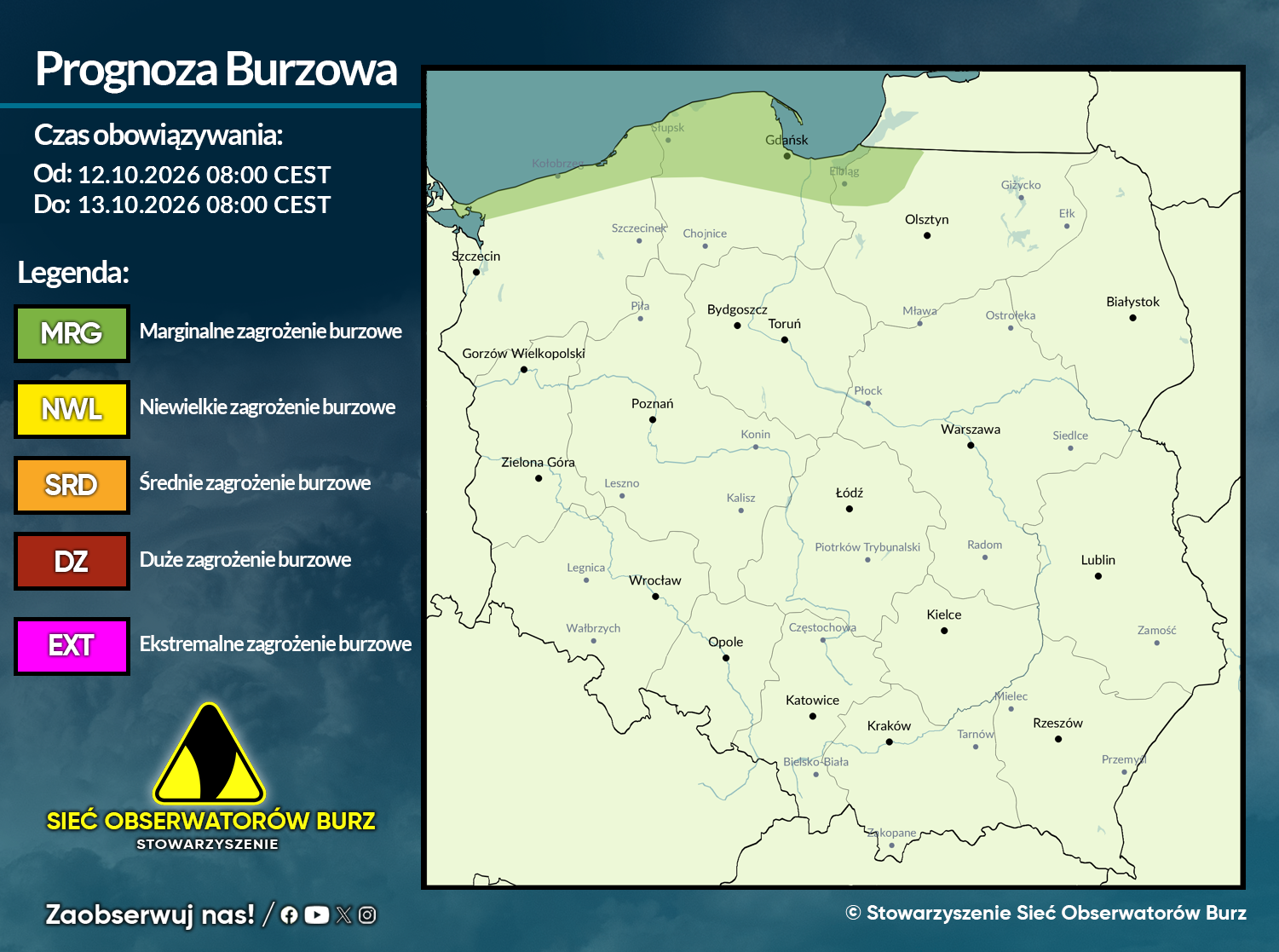 Prognoza burzowa na 12.10.2026 i noc z 12/13.10.2026