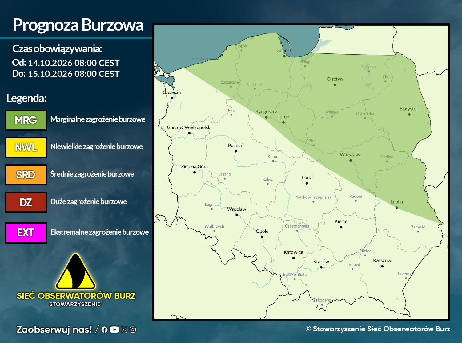 Prognoza burzowa na 14.10.2026 i noc z 14/15.10.2026